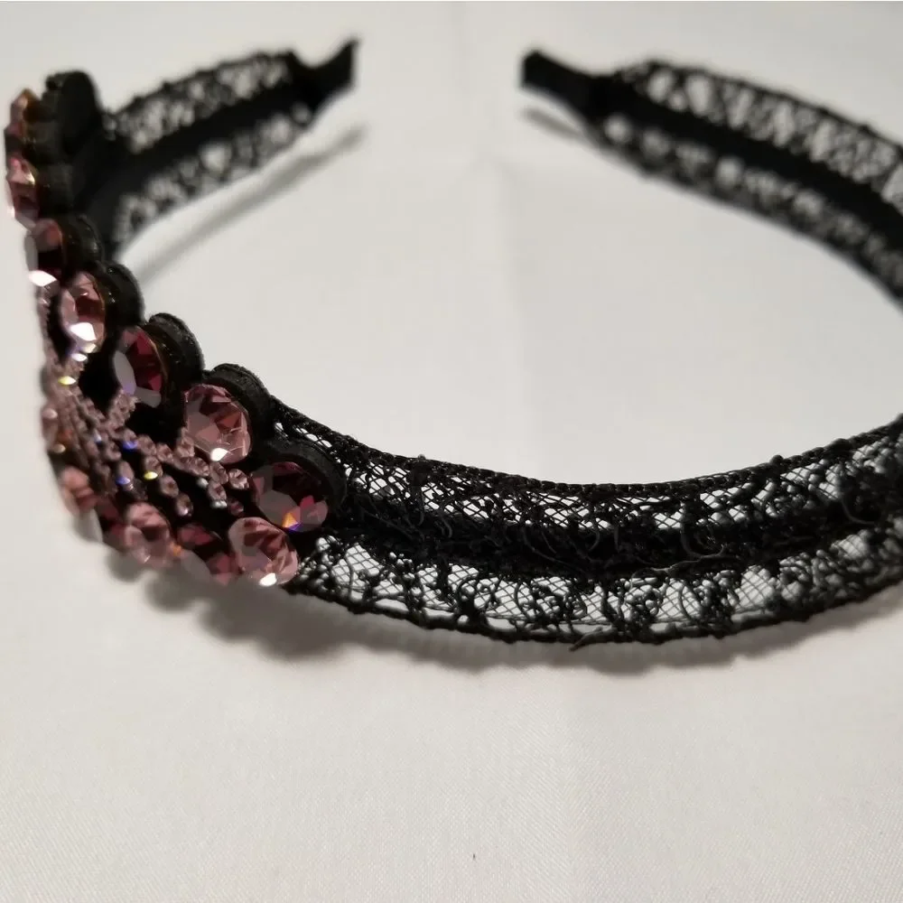 Purple Crystals Leaf Black Lace Hair Band